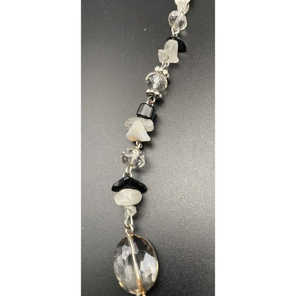 Rutilated Quartz Onyx Necklace Chip Facet Crystal Silver Tone 28+2" 5.5" Dangle - Picture 10 of 12